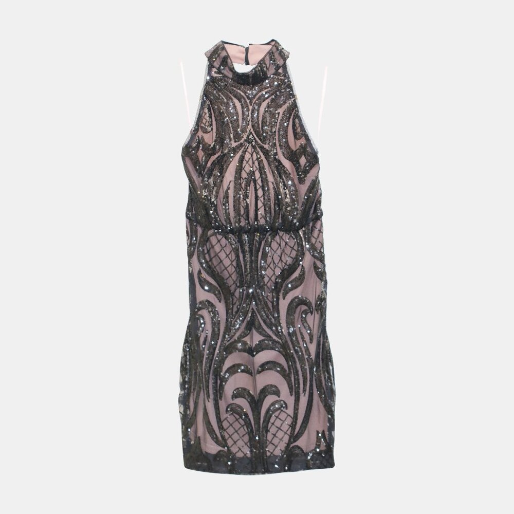 Badgley Mischka Sequin Halter Mini Dress * 4 Homecoming Black LBD